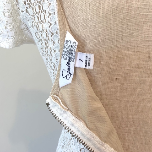 Cream Lace Mini Dress w/ Cap Sleeves - Picture 5 of 6